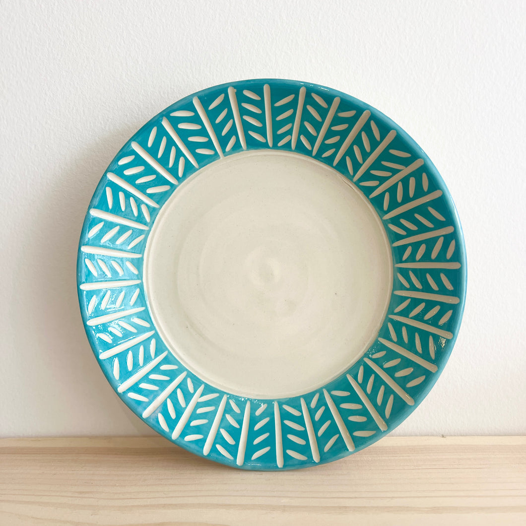 Serving Bowl-Turquoise Herringbone