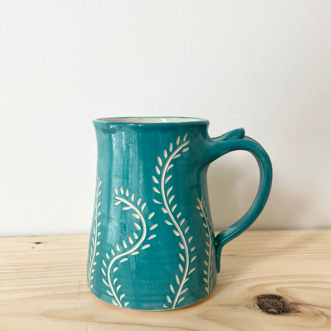 Large Turquoise Mug- Vines